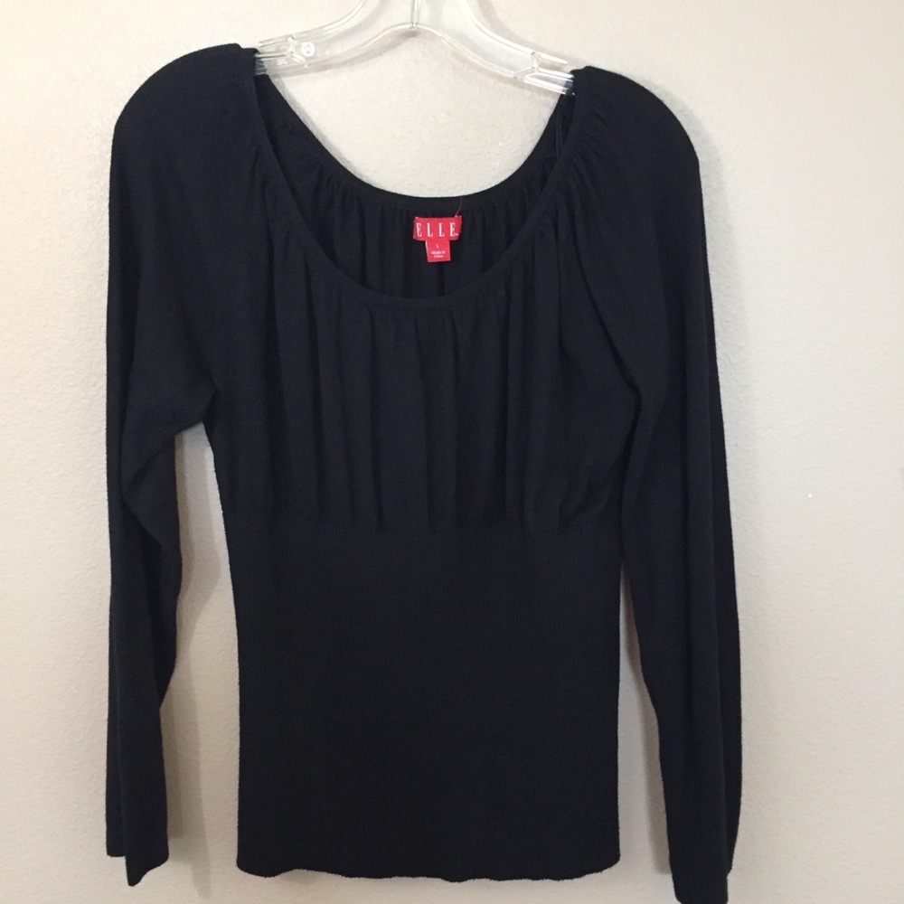 Elle knit top Black with ribbed waist size L EUC